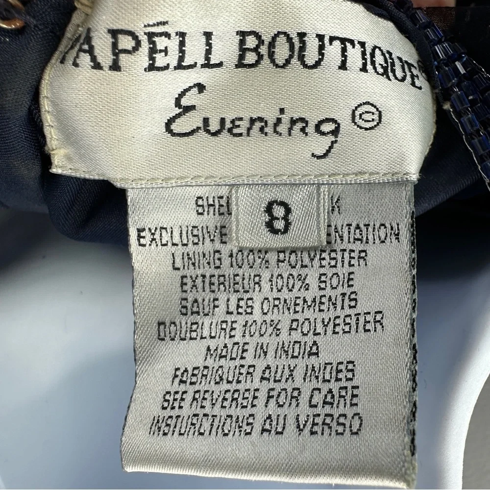 Papell Boutique Silk Beaded Dress Navy Blue Size 8 - Picture 5 of 9